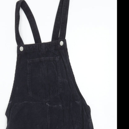 Topshop Womens Blue Cotton Pinafore/Dungaree Dress Size 6 Square Neck Button