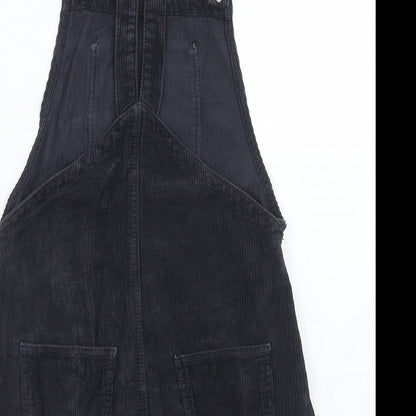 Topshop Womens Blue Cotton Pinafore/Dungaree Dress Size 6 Square Neck Button