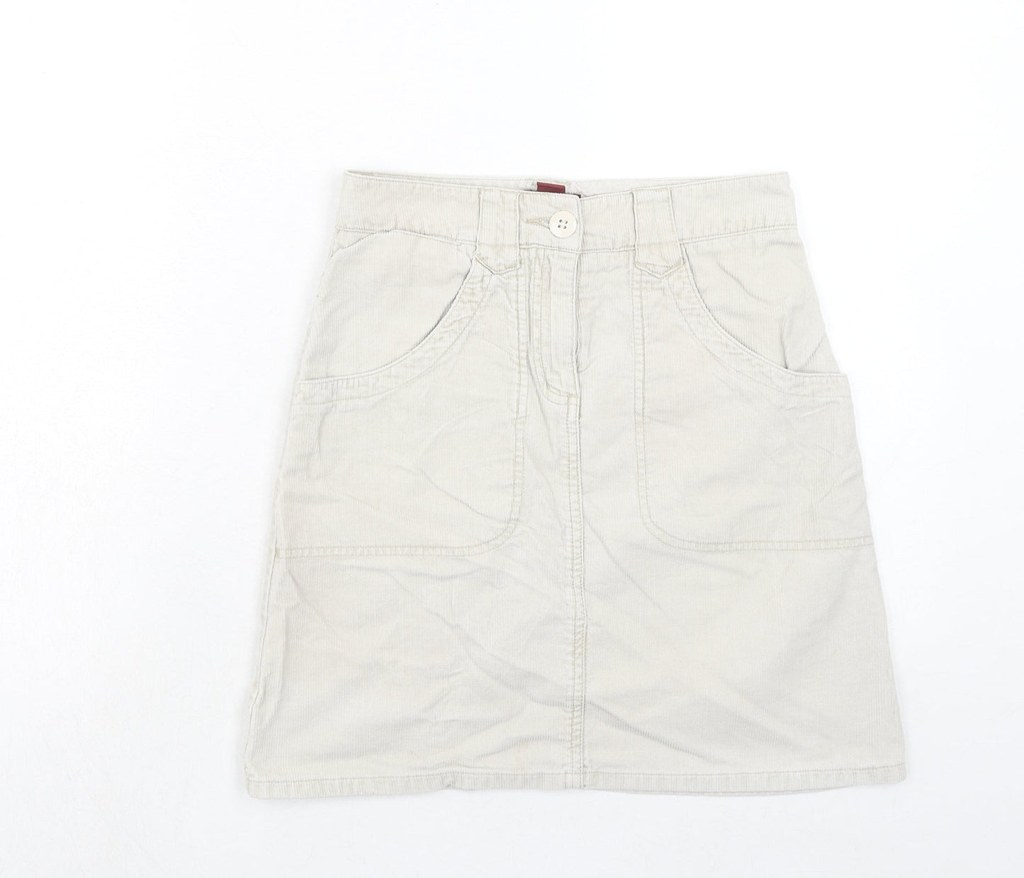 H&M Womens Beige Cotton A-Line Skirt Size 6 Zip