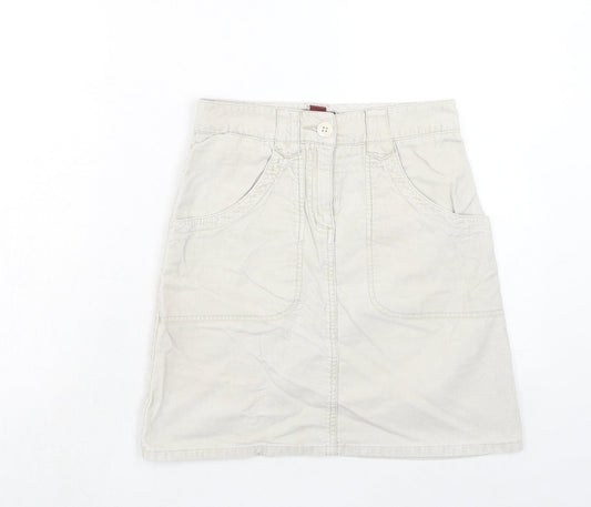 H&M Womens Beige Cotton A-Line Skirt Size 6 Zip
