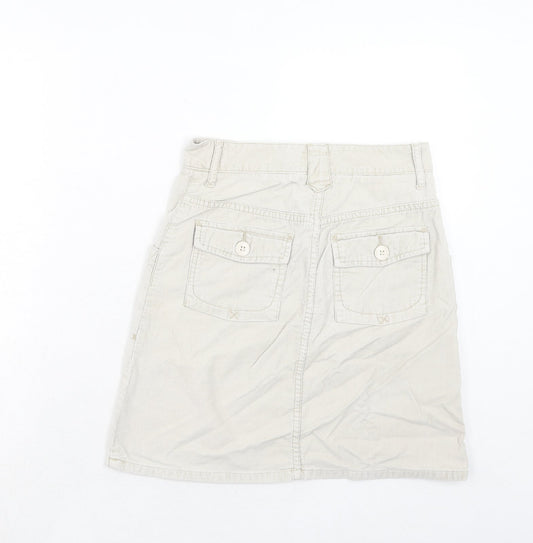 H&M Womens Beige Cotton A-Line Skirt Size 6 Zip