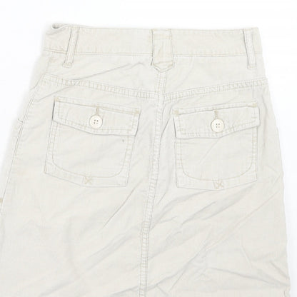 H&M Womens Beige Cotton A-Line Skirt Size 6 Zip