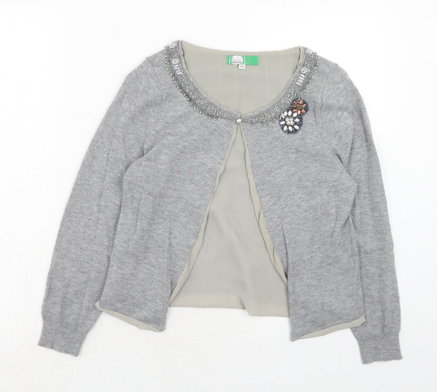Carbon Womens Grey Round Neck Wool Cardigan Jumper Size S