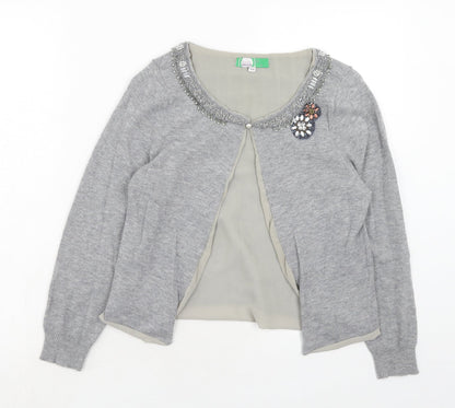Carbon Womens Grey Round Neck Wool Cardigan Jumper Size S
