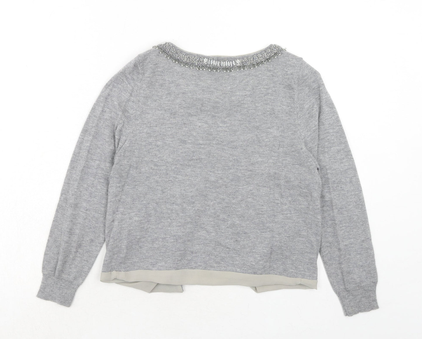 Carbon Womens Grey Round Neck Wool Cardigan Jumper Size S