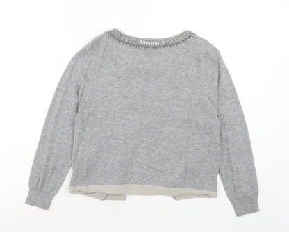 Carbon Womens Grey Round Neck Wool Cardigan Jumper Size S