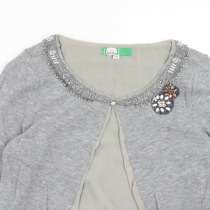 Carbon Womens Grey Round Neck Wool Cardigan Jumper Size S