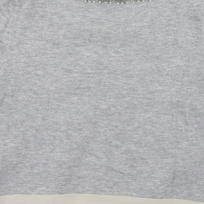 Carbon Womens Grey Round Neck Wool Cardigan Jumper Size S