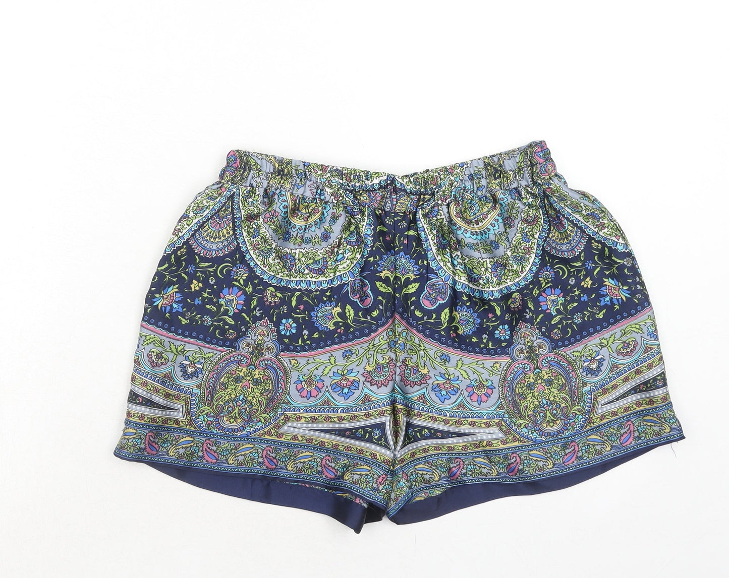 Sfera Womens Blue Geometric Viscose Basic Shorts Size M Regular Pull On