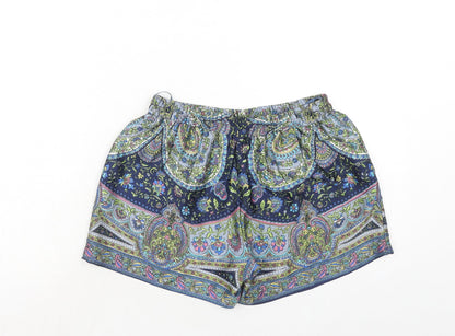 Sfera Womens Blue Geometric Viscose Basic Shorts Size M Regular Pull On