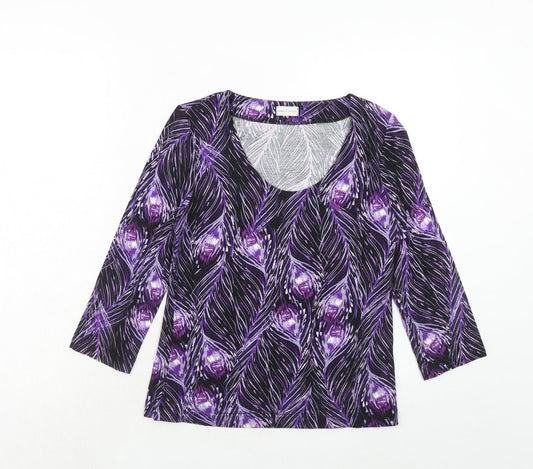 Minuet Womens Purple Geometric Viscose Basic T-Shirt Size S Scoop Neck