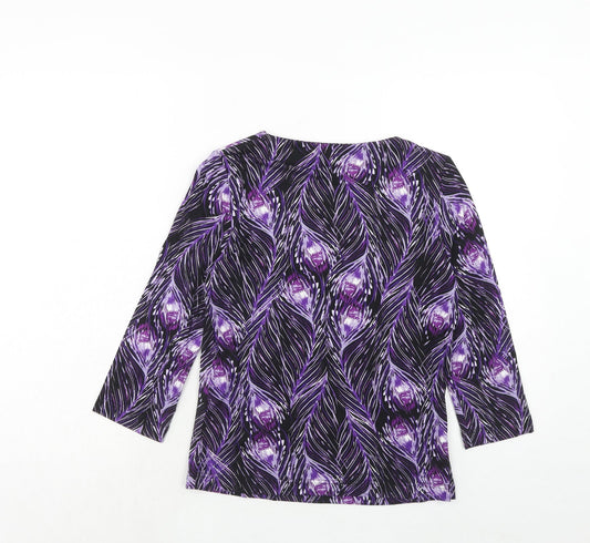 Minuet Womens Purple Geometric Viscose Basic T-Shirt Size S Scoop Neck