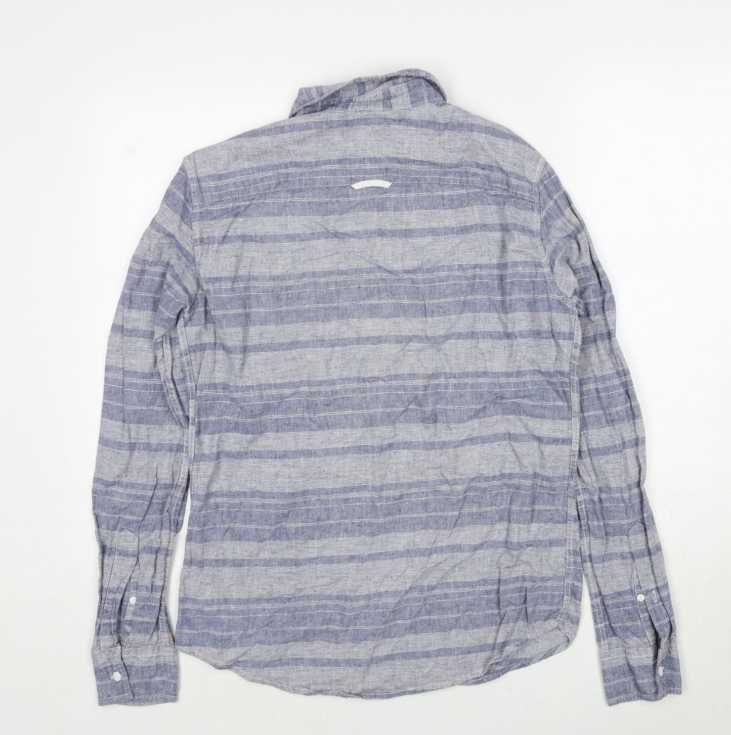 Pull&Bear Mens Blue Striped Polyester Polo Size S Collared Pullover