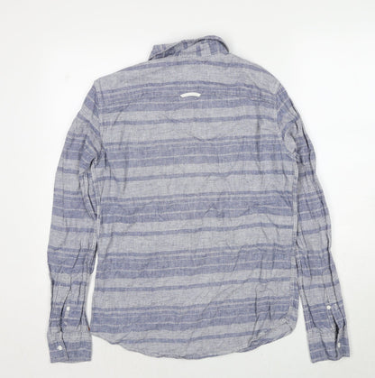 Pull&Bear Mens Blue Striped Polyester Polo Size S Collared Pullover