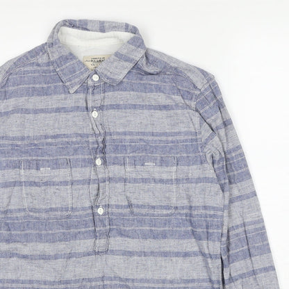 Pull&Bear Mens Blue Striped Polyester Polo Size S Collared Pullover