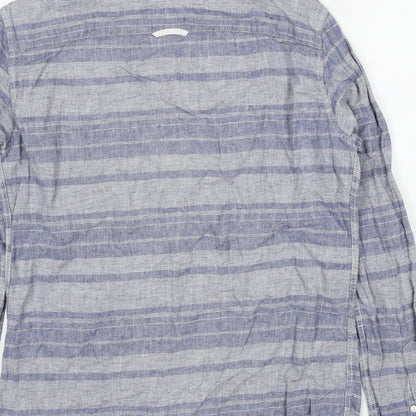 Pull&Bear Mens Blue Striped Polyester Polo Size S Collared Pullover