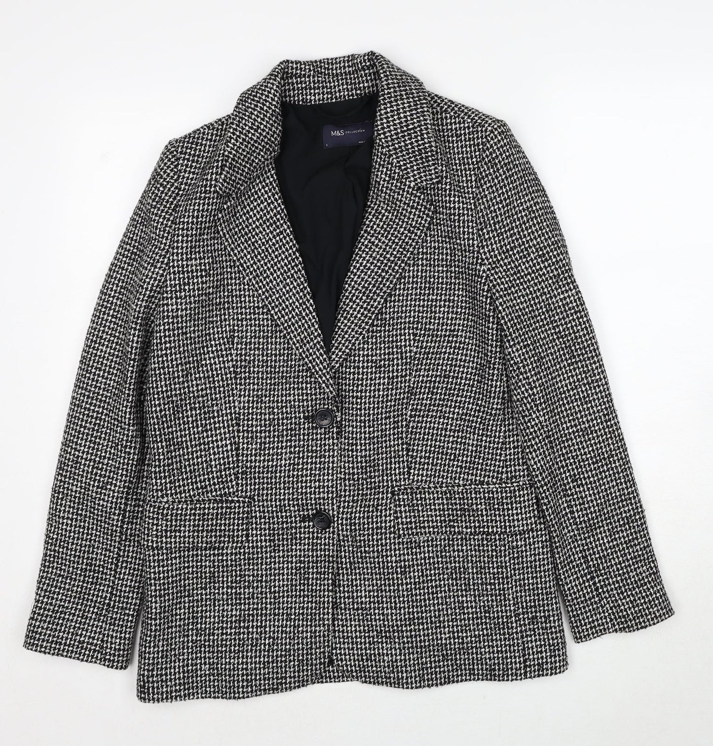 Marks and Spencer Womens Black Geometric Polyester Jacket Blazer Size 8
