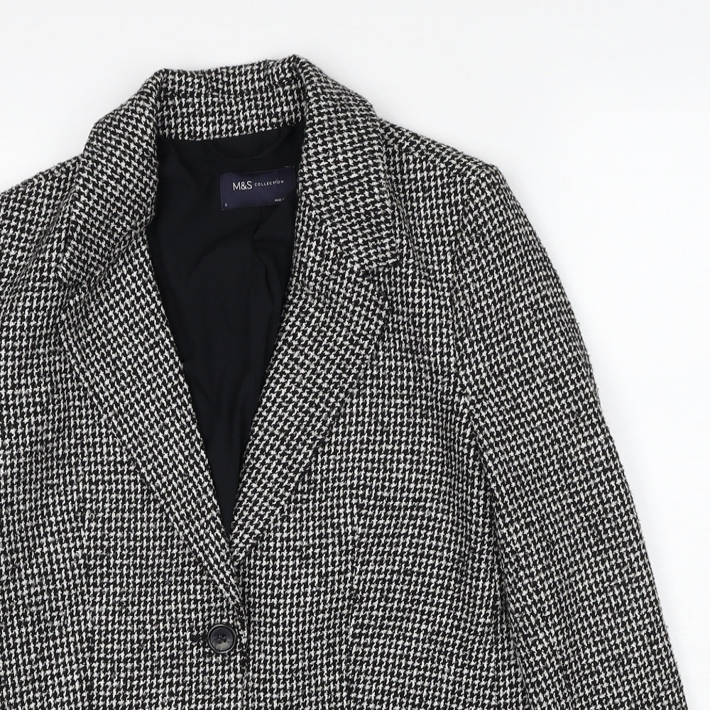 Marks and Spencer Womens Black Geometric Polyester Jacket Blazer Size 8