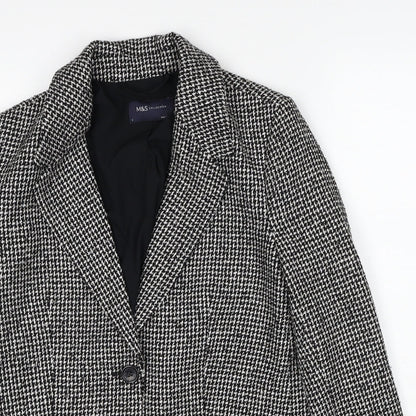 Marks and Spencer Womens Black Geometric Polyester Jacket Blazer Size 8
