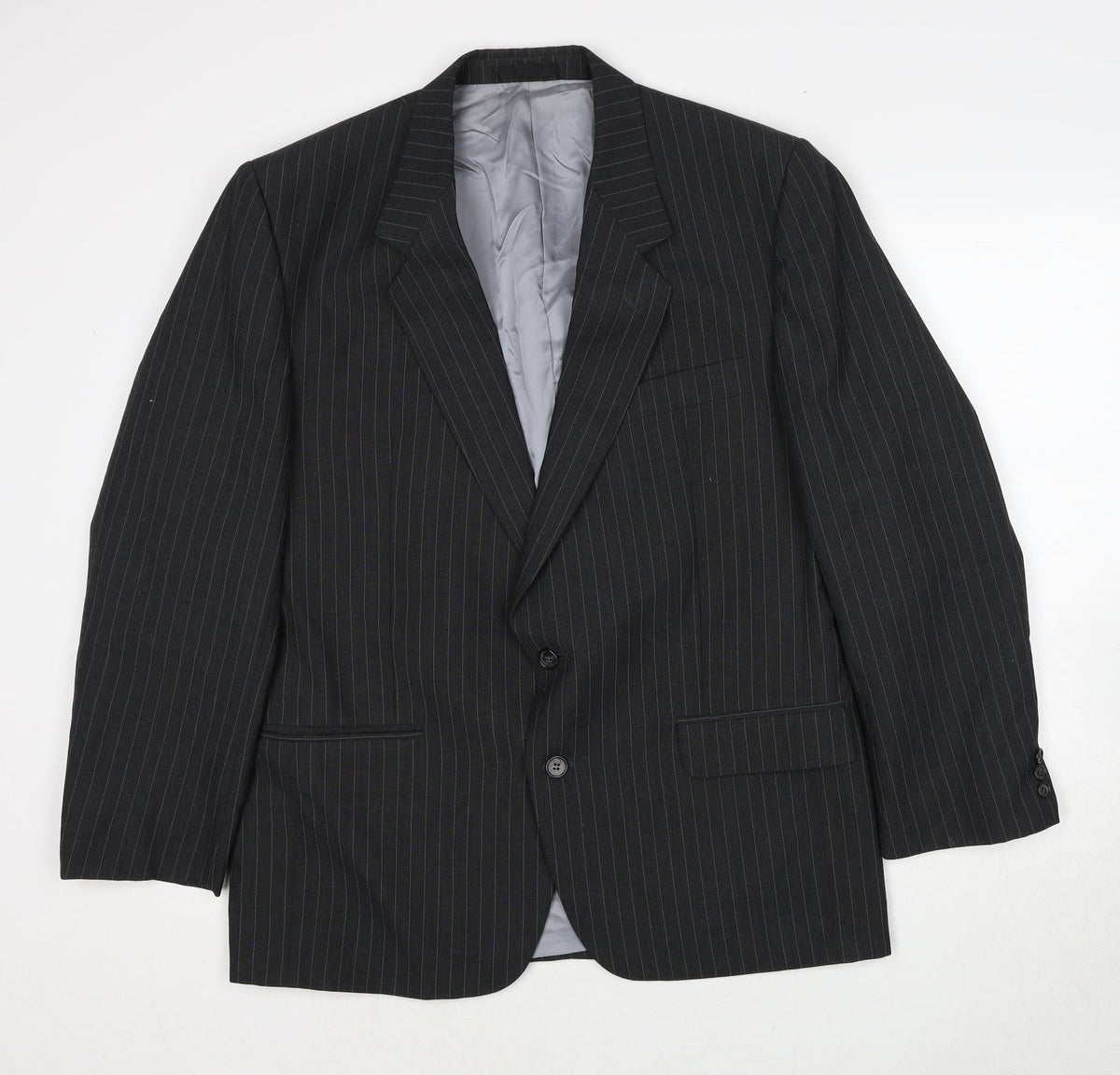 Origin Mens Grey Striped Polyester Jacket Suit Jacket Size 42 Regular