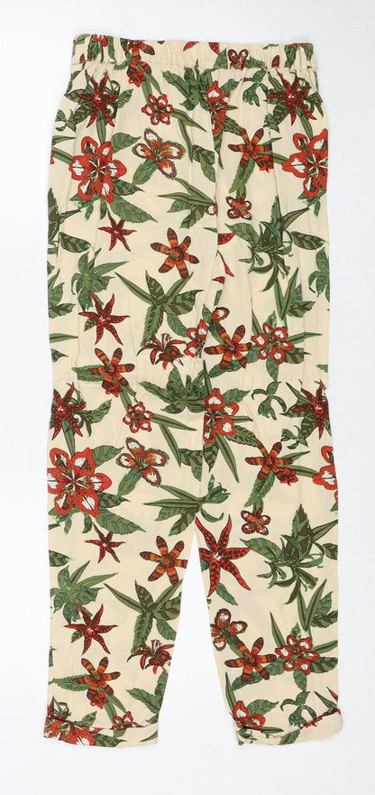 Cars Troursers Womens Beige Floral Viscose Trousers Size 10 Regular