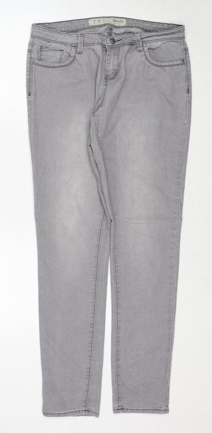 Denim & Co. Womens Grey Cotton Skinny Jeans Size 12 Regular Zip