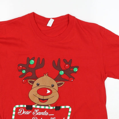 Casual Classics Womens Red Cotton Basic T-Shirt Size M Round Neck - Dear Santa....