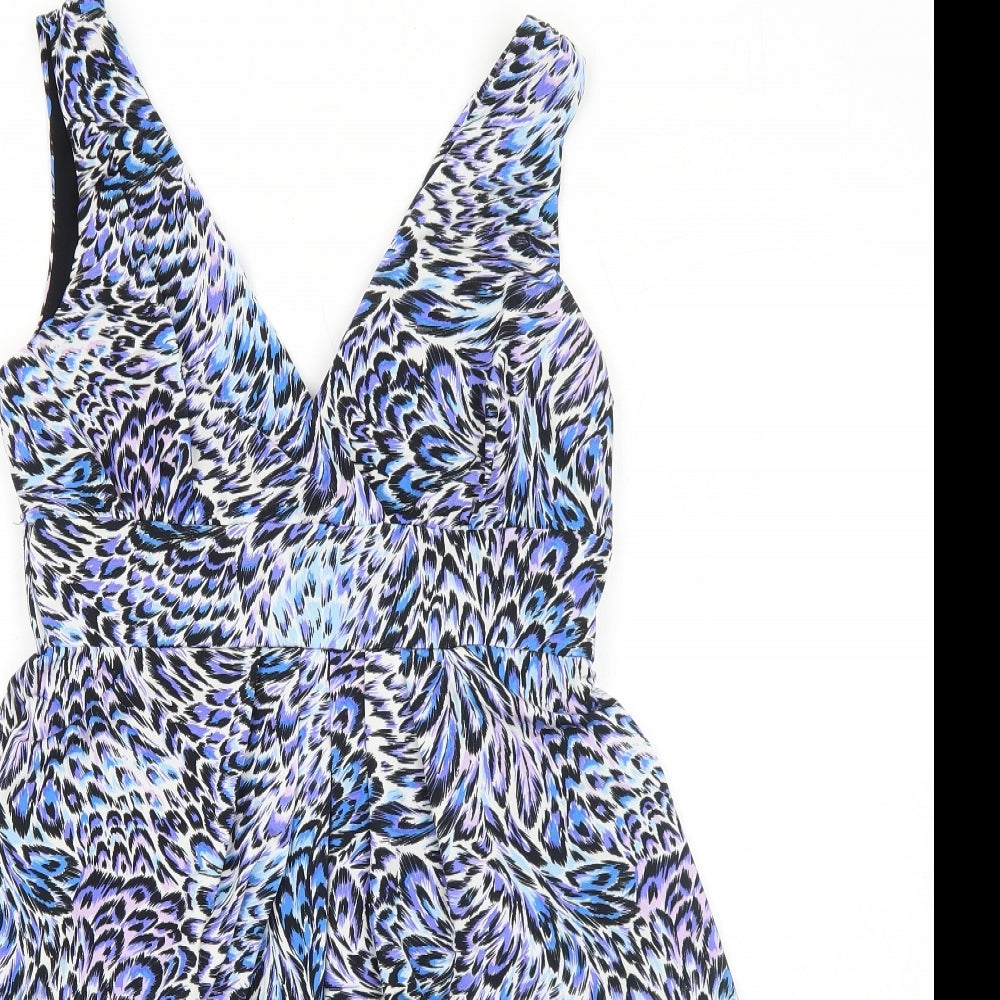 Dorothy Perkins Womens Blue Geometric Polyester Fit & Flare Size 12 V-Neck Pullover