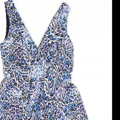 Dorothy Perkins Womens Blue Geometric Polyester Fit & Flare Size 12 V-Neck Pullover