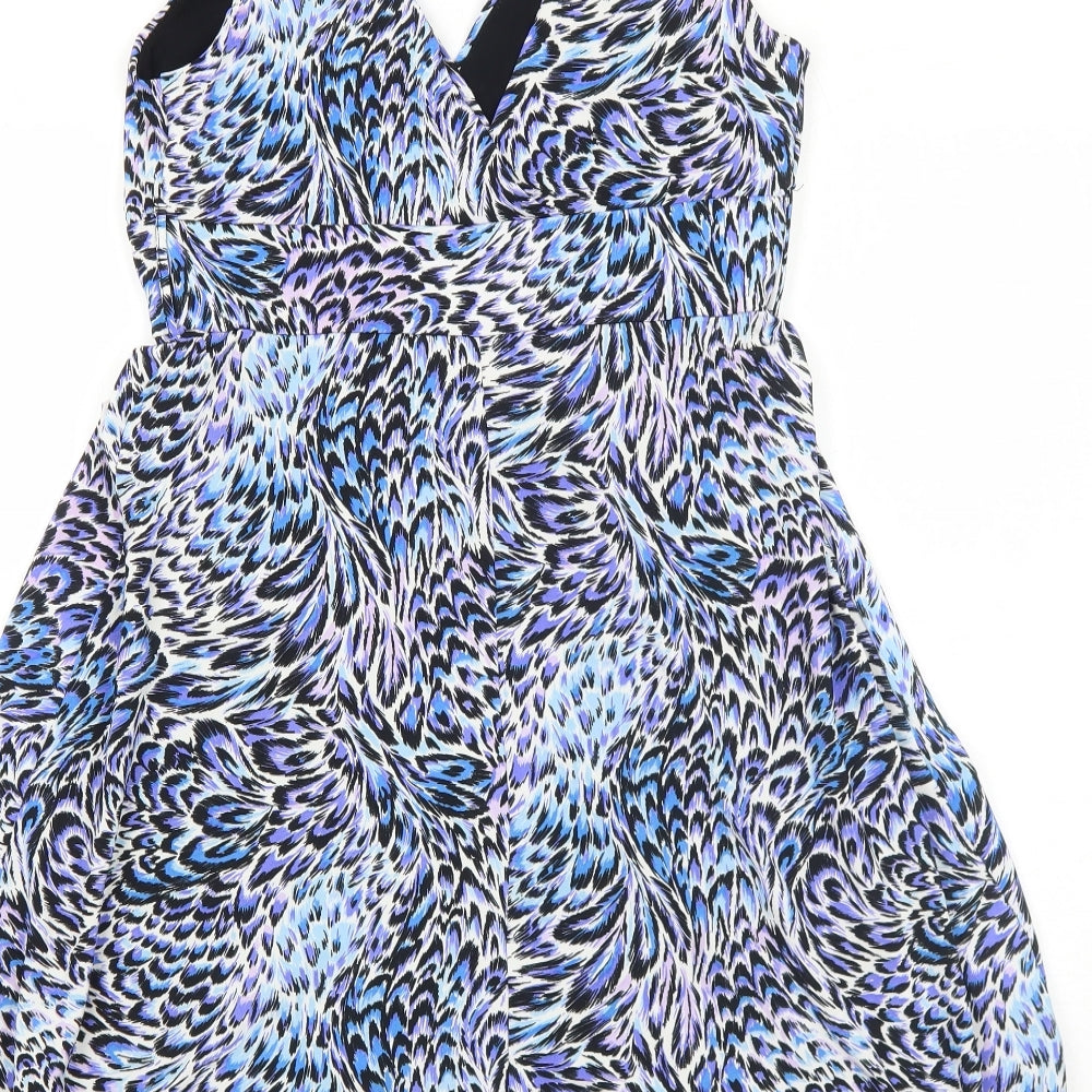 Dorothy Perkins Womens Blue Geometric Polyester Fit & Flare Size 12 V-Neck Pullover