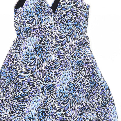 Dorothy Perkins Womens Blue Geometric Polyester Fit & Flare Size 12 V-Neck Pullover