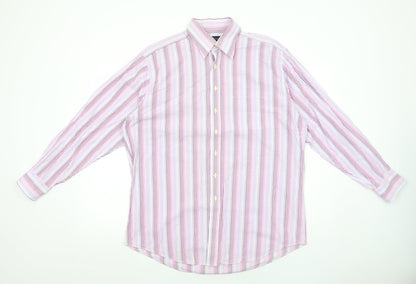 Carducci Mens Pink Striped Cotton Button-Up Size 16 Collared Button