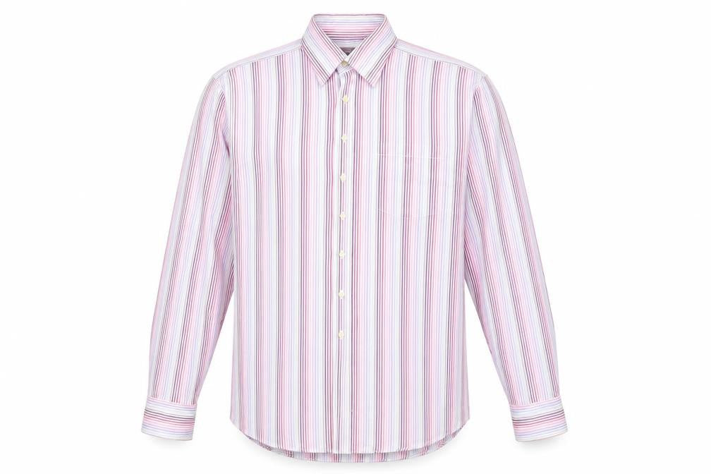 Carducci Mens Pink Striped Cotton Button-Up Size 16 Collared Button
