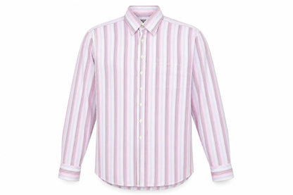 Carducci Mens Pink Striped Cotton Button-Up Size 16 Collared Button