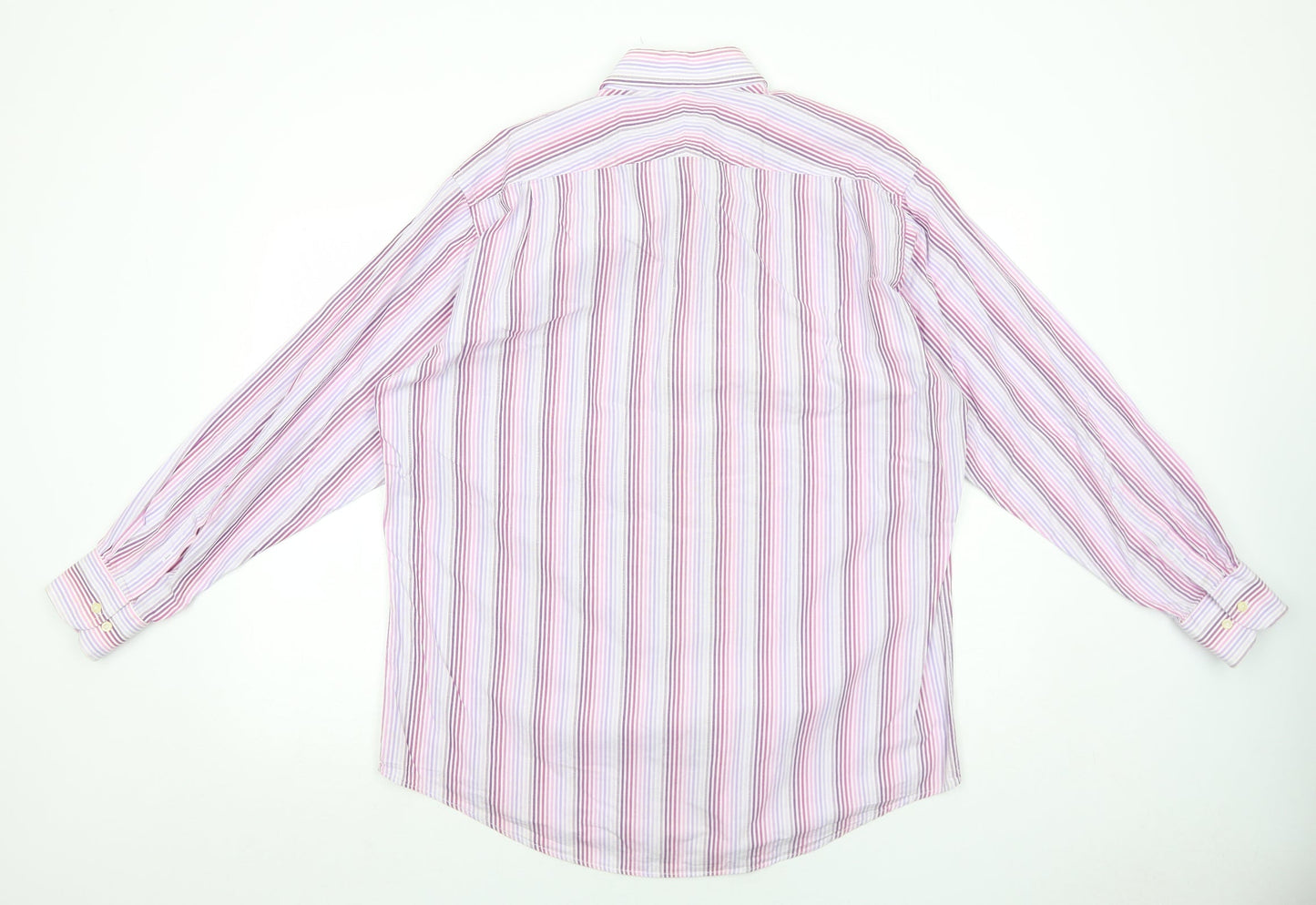 Carducci Mens Pink Striped Cotton Button-Up Size 16 Collared Button