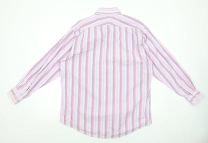 Carducci Mens Pink Striped Cotton Button-Up Size 16 Collared Button
