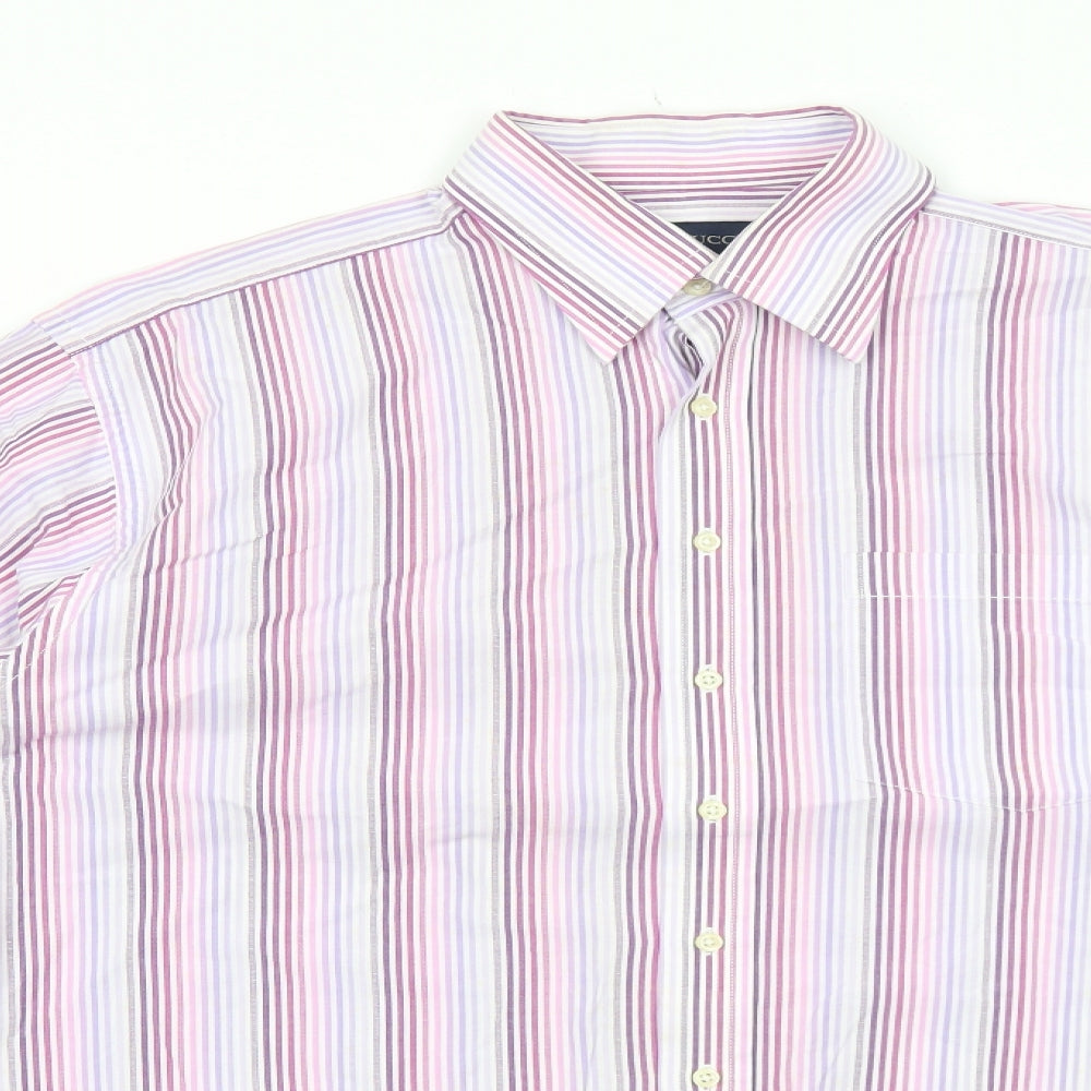 Carducci Mens Pink Striped Cotton Button-Up Size 16 Collared Button