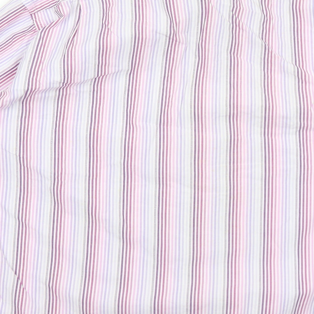 Carducci Mens Pink Striped Cotton Button-Up Size 16 Collared Button