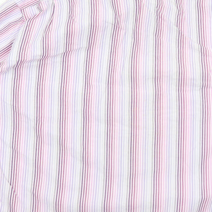 Carducci Mens Pink Striped Cotton Button-Up Size 16 Collared Button