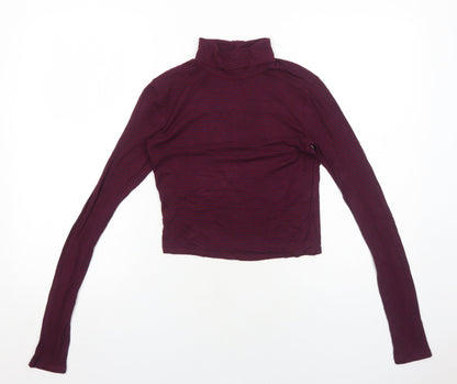 FOREVER 21 Womens Red Striped Cotton Basic T-Shirt Size S Roll Neck