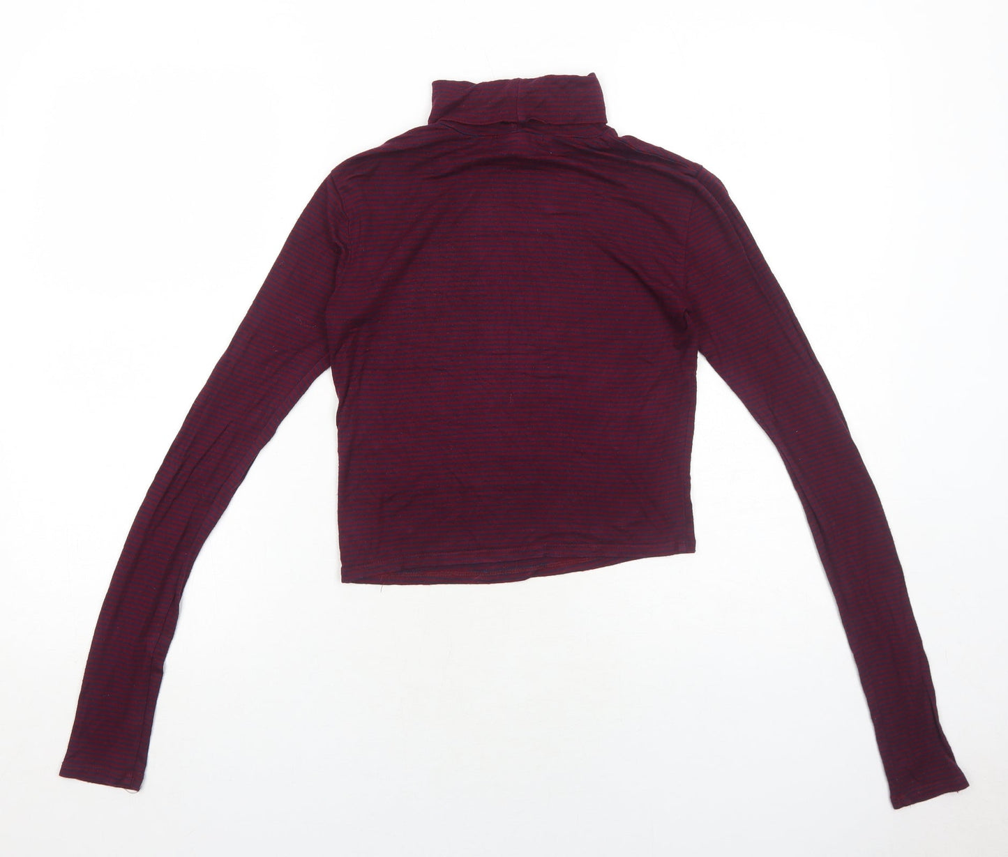 FOREVER 21 Womens Red Striped Cotton Basic T-Shirt Size S Roll Neck