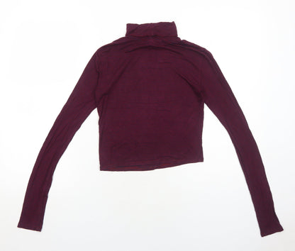 FOREVER 21 Womens Red Striped Cotton Basic T-Shirt Size S Roll Neck