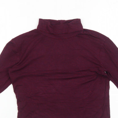 FOREVER 21 Womens Red Striped Cotton Basic T-Shirt Size S Roll Neck