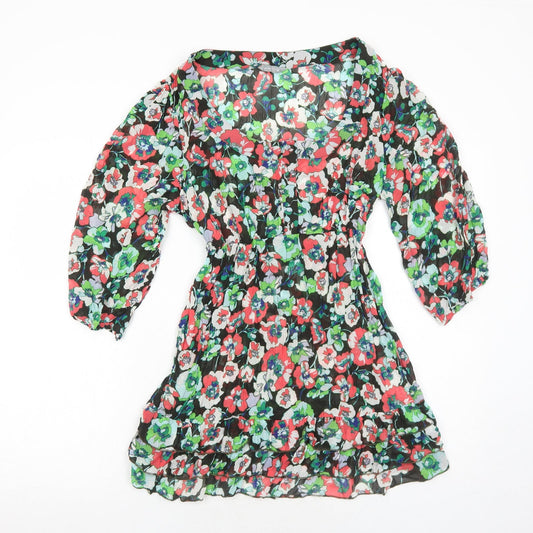 Per Una Womens Black Floral Polyester A-Line Size 16 Scoop Neck Pullover