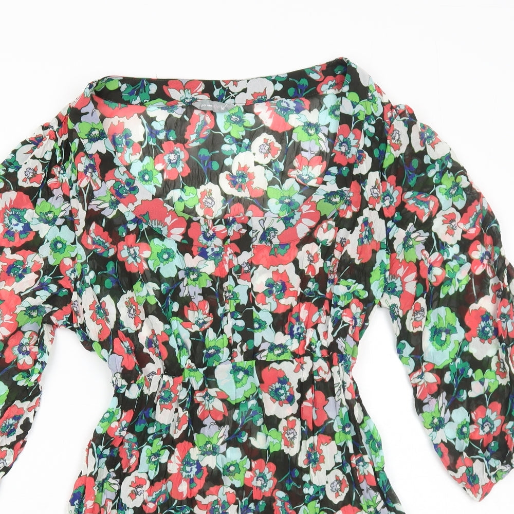 Per Una Womens Black Floral Polyester A-Line Size 16 Scoop Neck Pullover