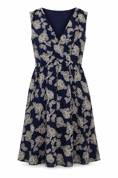 Mela London Womens Blue Floral Polyester Fit & Flare Size 10 V-Neck Pullover