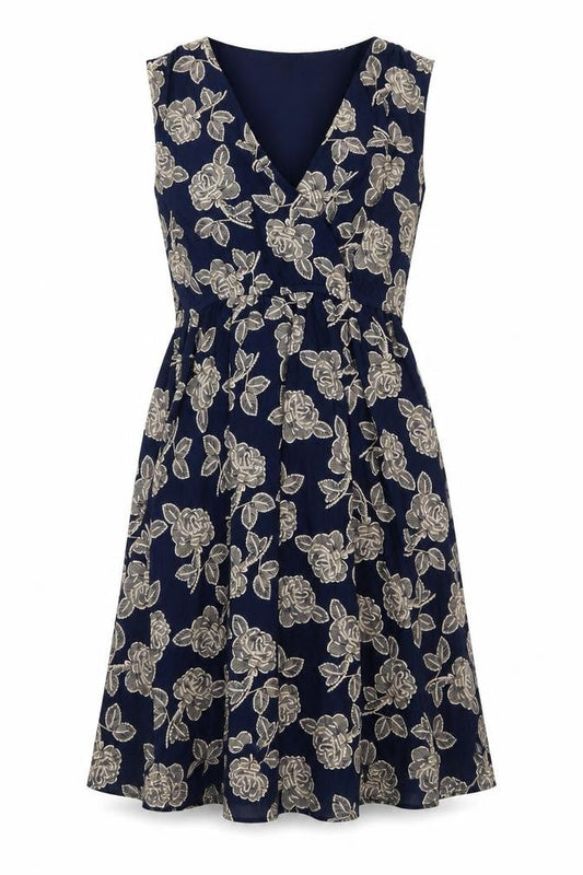 Mela London Womens Blue Floral Polyester Fit & Flare Size 10 V-Neck Pullover