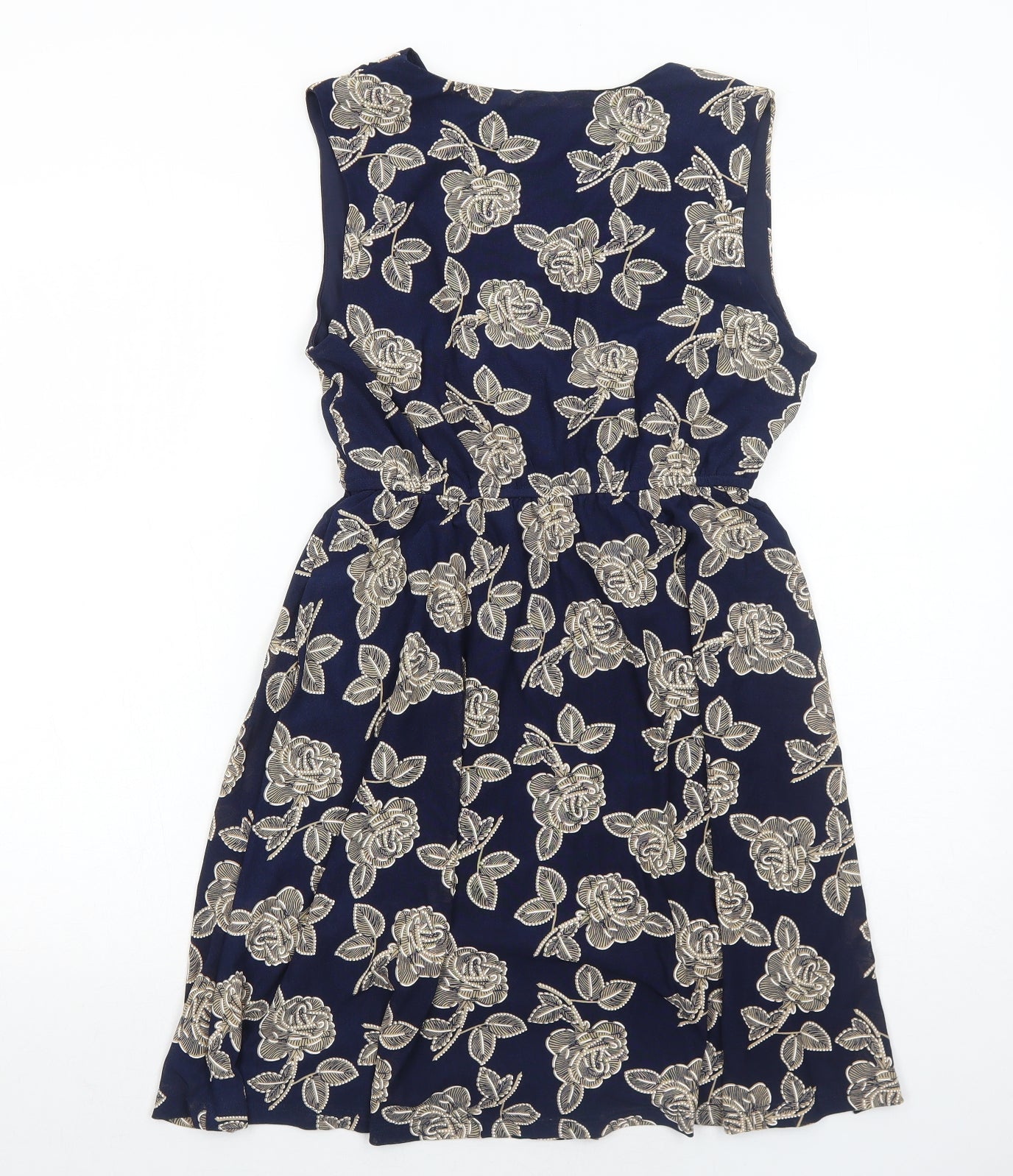 Mela London Womens Blue Floral Polyester Fit & Flare Size 10 V-Neck Pullover