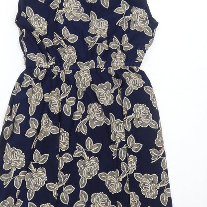 Mela London Womens Blue Floral Polyester Fit & Flare Size 10 V-Neck Pullover