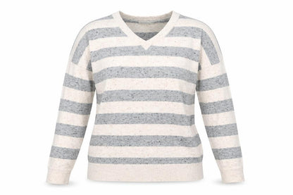 Gap Womens Beige V-Neck Striped Cotton Pullover Jumper Size XS